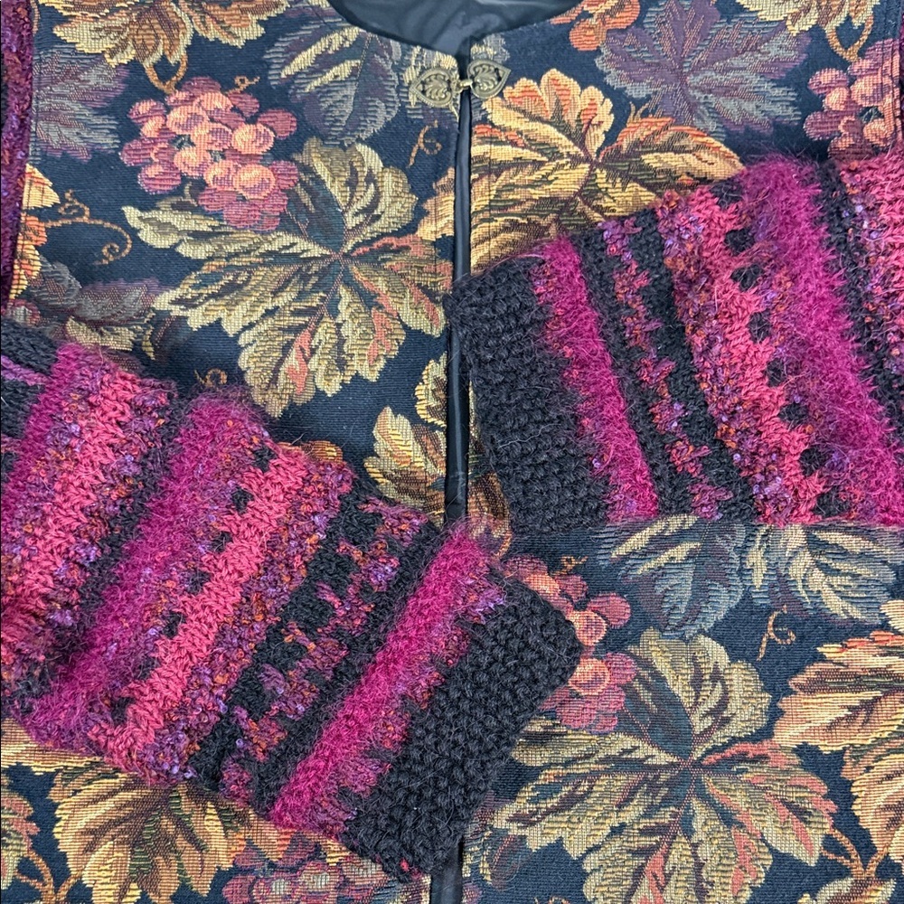 Floral and Grapevine Tapestry Jacket Knit Sleeves. Eclectic Grandma. Vintage - Picture 12 of 14